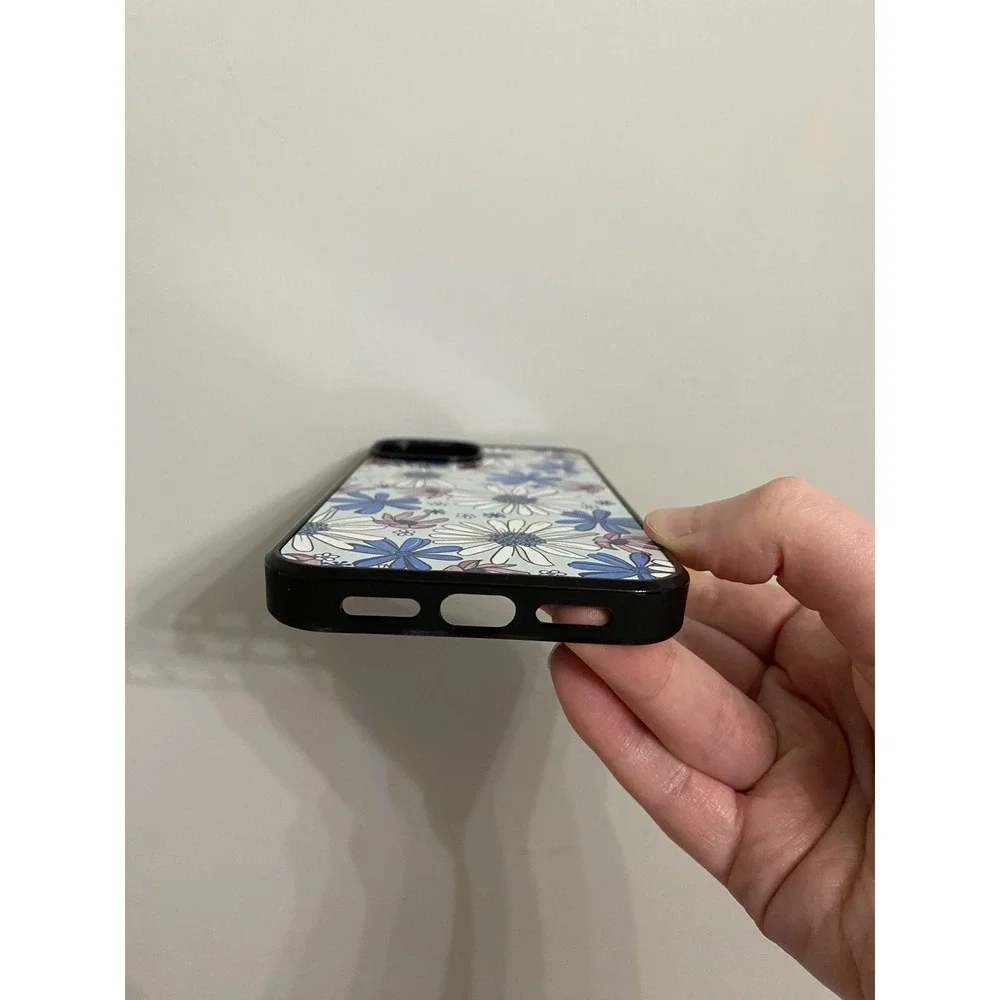 iPhone 14 Case Unisex OS Blue Floral Daisy Print Protective Bumper Cover